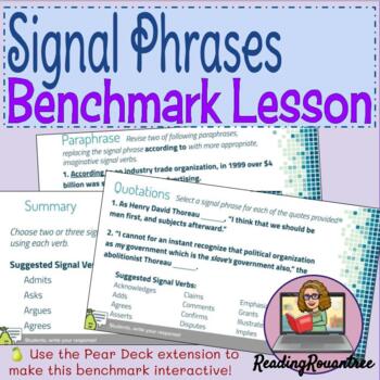 Preview of Benchmark Lesson: Signal Phrases (Integrating Sources)