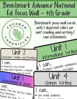 Preview of Benchmark National Ed. Focus Wall Reading/Writing-  I can Statements - 4th Grade