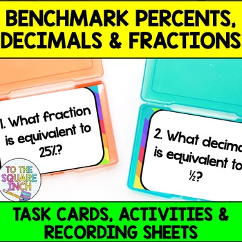 Preview of Benchmark Percents, Decimals and Fractions Task Cards Practice Activity