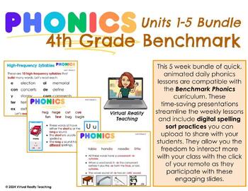 Preview of Benchmark Phonics 4th Grade Units 1 - 5 BUNDLE Animated Google Slides
