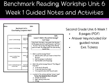 Preview of Benchmark Reading Workshop Unit 6 Week 1 Guided Notes and Activities