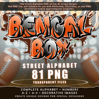 Preview of Bengal Boy Graffiti Street Alphabet Font, 81 PNG Transparent Files