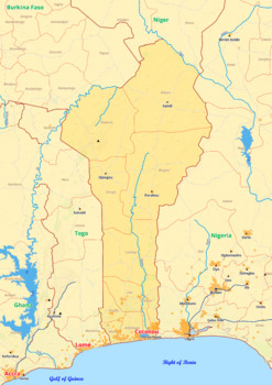 Preview of Benin map with cities township counties rivers roads labeled