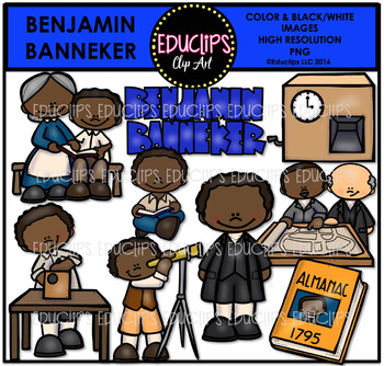 Preview of Benjamin Banneker Clip Art Set  {Educlips Clipart}