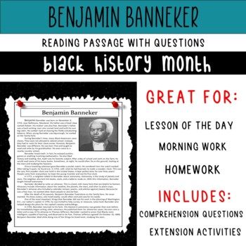 Preview of Benjamin Banneker Reading Comprehension Worksheet | Black History Month