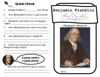 Preview of Benjamin Franklin- A biography minibook with draw & write activity- EDITABLE