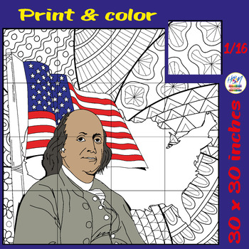 Preview of Benjamin Franklin Collaborative Coloring Poster Art, Bulletin Board Crafts