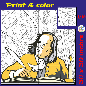 Preview of Benjamin Franklin Collaborative Coloring Poster Art, Bulletin Board activities