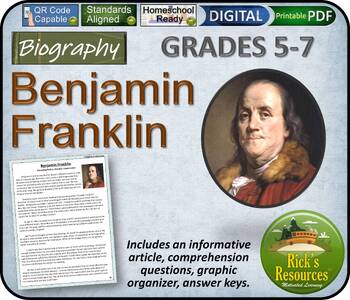 Preview of Benjamin Franklin Biography Reading Comprehension - Print and Digital Versions