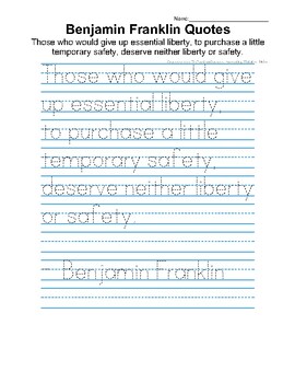Preview of Benjamin Franklin Copywork Quote