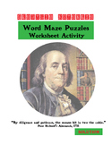 Benjamin Franklin Word Maze Puzzles Worksheet Activity