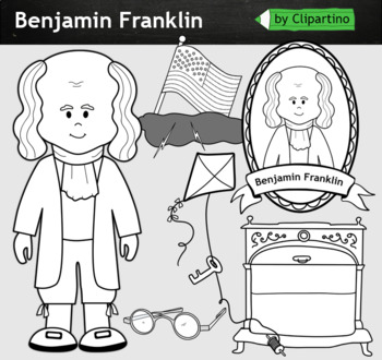 Preview of Benjamin Franklin clipart BW - inventors Clip Art