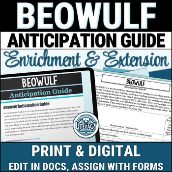 Preview of Beowulf Anticipation Guide - Pre-Reading Discussion & Post-Reading Essay