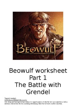 Preview of Beowulf Booklet and Activity worksheets Part 1 (The Battle with Grendel)