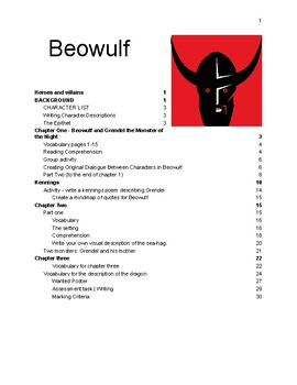 Preview of Beowulf Booklet with all activities and assessment task