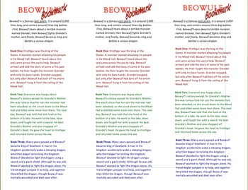 Preview of Beowulf Bookmark: Summaries and Key Words