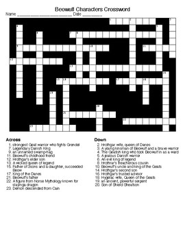 Preview of Beowulf Crossword and Word Search (Terms, Characters & Setting)