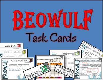 Preview of Beowulf: Task Cards for Your Classroom Literary Terms , Anglo Saxon, Epic Poem