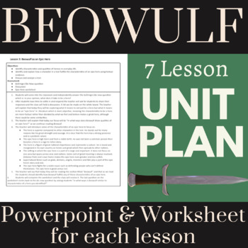 Preview of Beowulf Unit Plan with Lesson Plans, PowerPoints, Worksheets and Test