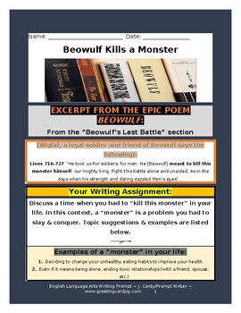 Preview of Beowulf Writing Prompt-Connecting Modern Day Themes-Discuss a Personal Challenge