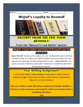 Preview of Beowulf Writing Prompt-Students Analyze, Discuss Themes of Friendship & Loyalty