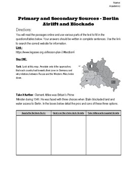 Berlin Blockade And Airlift Worksheet Answers