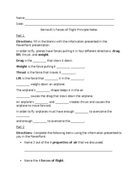 Preview of Bernoulli's Forces of Flight Study Guide w/Answer Key