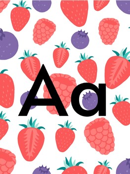 Preview of Berries Fruit Alphabet Posters | Classroom Decor | ABCs | A to Z | Raspberry