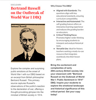 Preview of Bertrand Russell on the Outbreak of World War I DBQ NO PREP/SELF GRADING DBQ