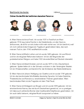 Preview of Berühmte Deutsche: Mini Bios Worksheet on Famous Germans