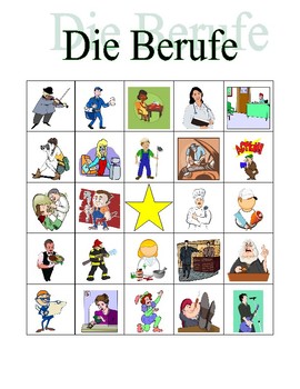 Berufe Professions In German Bingo By Jer5 Llc Tpt