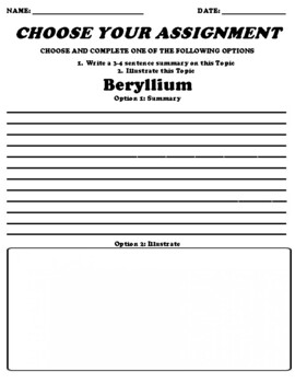 Preview of Beryllium UDL Choice Board Worksheet