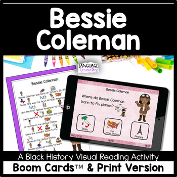 Preview of Bessie Coleman BOOM CARDS™ + Print | Black History Women's History Visual Story