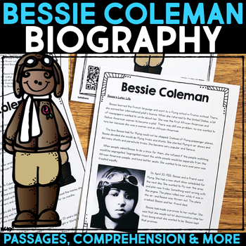 Preview of Bessie Coleman Biography Research, Reading Passage, Templates - Women's History