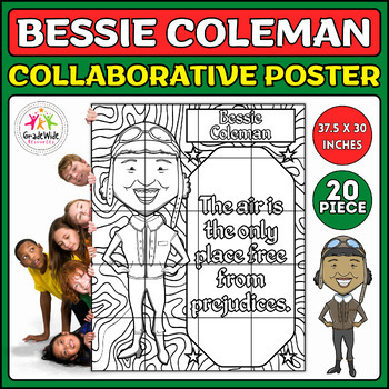 Preview of Bessie Coleman Collaborative Coloring Poster | Black History Month Craft Project