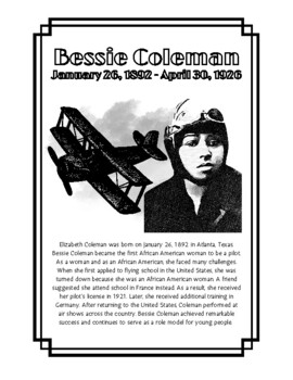 Preview of Bessie Coleman (January 26) - Women's History - Information/Coloring Sheet