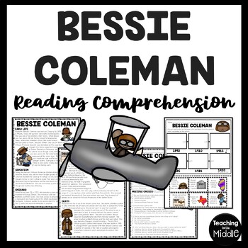 Preview of Bessie Coleman Reading Comprehension Worksheet Black History Pilot Aviation