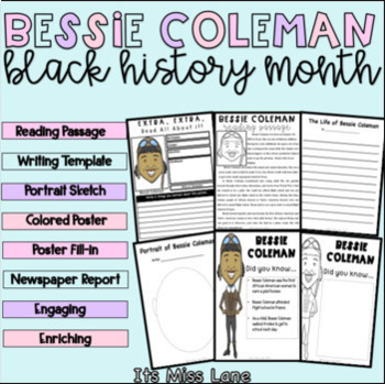 Preview of Bessie Coleman-close reading, poster, newspaper report, and writing activities!