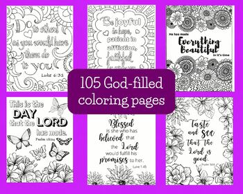 Preview of 105 Bible Coloring Pages with Scriptures: Perfect for 5th-12th Grades Yoga Class