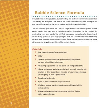 Preview of Best Bubble Soap formula - measuring, mixing and outdoor fun for the whole class