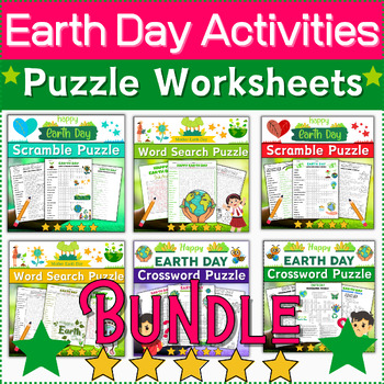 Preview of Best Bundle Earth Day Activities: Crossword/Word Scramble/Word Search⭐No Prep ⭐