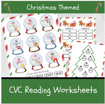 Preview of Best Christmas CVC Words Worksheets for Kids, Holiday Classroom Activities