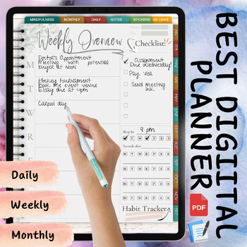 Preview of Best Digital Planner Watercolour and Neutrals Single-Page Style Goodnotes, PDF