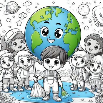 Preview of Best Free Coloring picture Children help save earth_ Earth Day