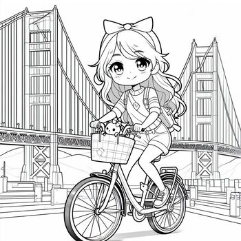 Preview of Best Free coloring page Riding the bike at Golden Gate on Spring new year 2024