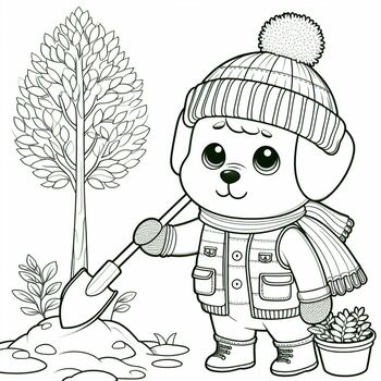 Preview of Best Free coloring picture Dog plants the tree to prevent climate change