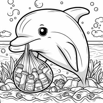 Preview of Best Free coloring picture Dolphin Cleans her hometown