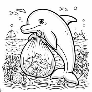 Preview of Best coloring picture Dolphin Cleans her hometown Earth Day