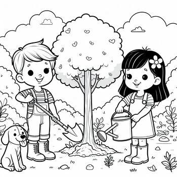 Preview of Best Free coloring picture Planting a Tree