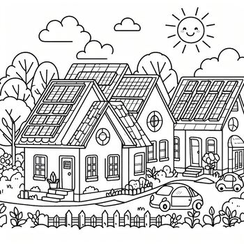 Preview of Best Free coloring pictures Renewable energy Earth Day Solar panels on rooftop